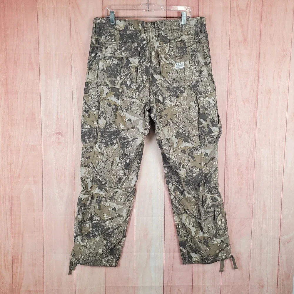 Aeropostale‎ Mens Baggy Cargo Pants Large Brown Camouflage 100% Cotton Zip Fly